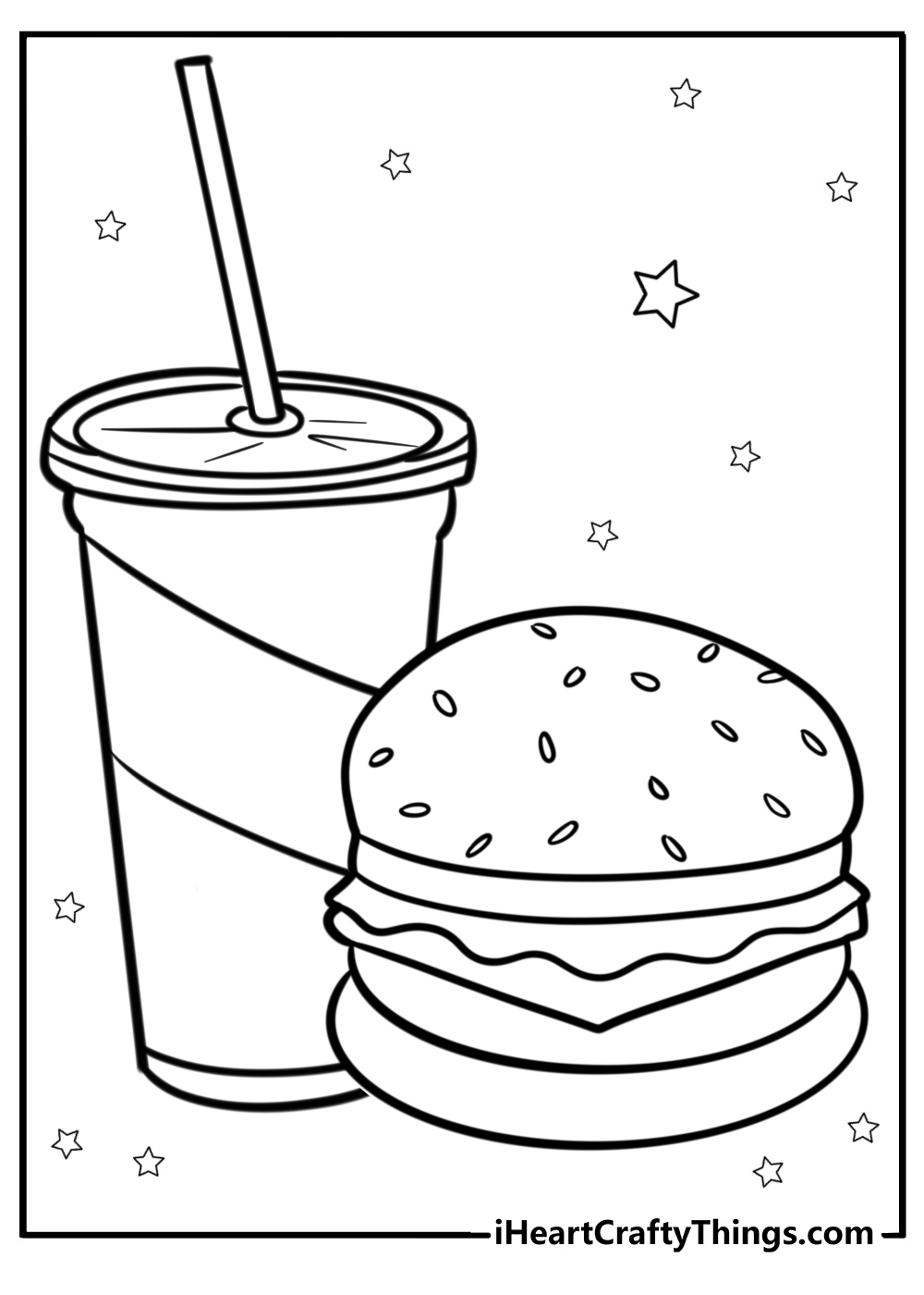 Hamburger and soda combo free printable coloring page