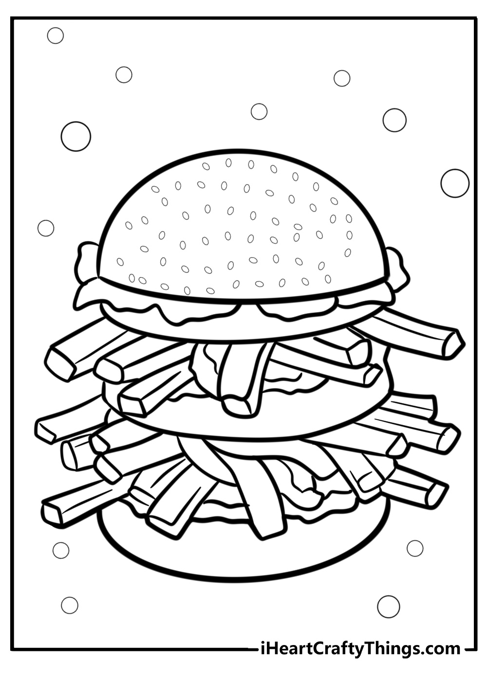 Hamburger with a side of fries free coloring page pdf