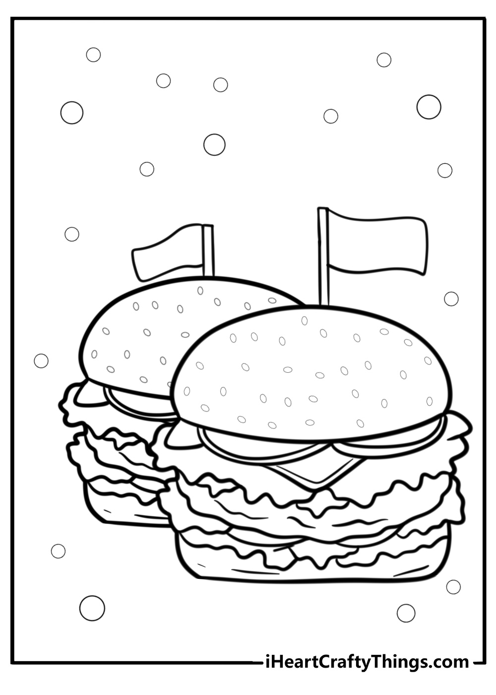 Hamburger with a toothpick flag free coloring page pdf