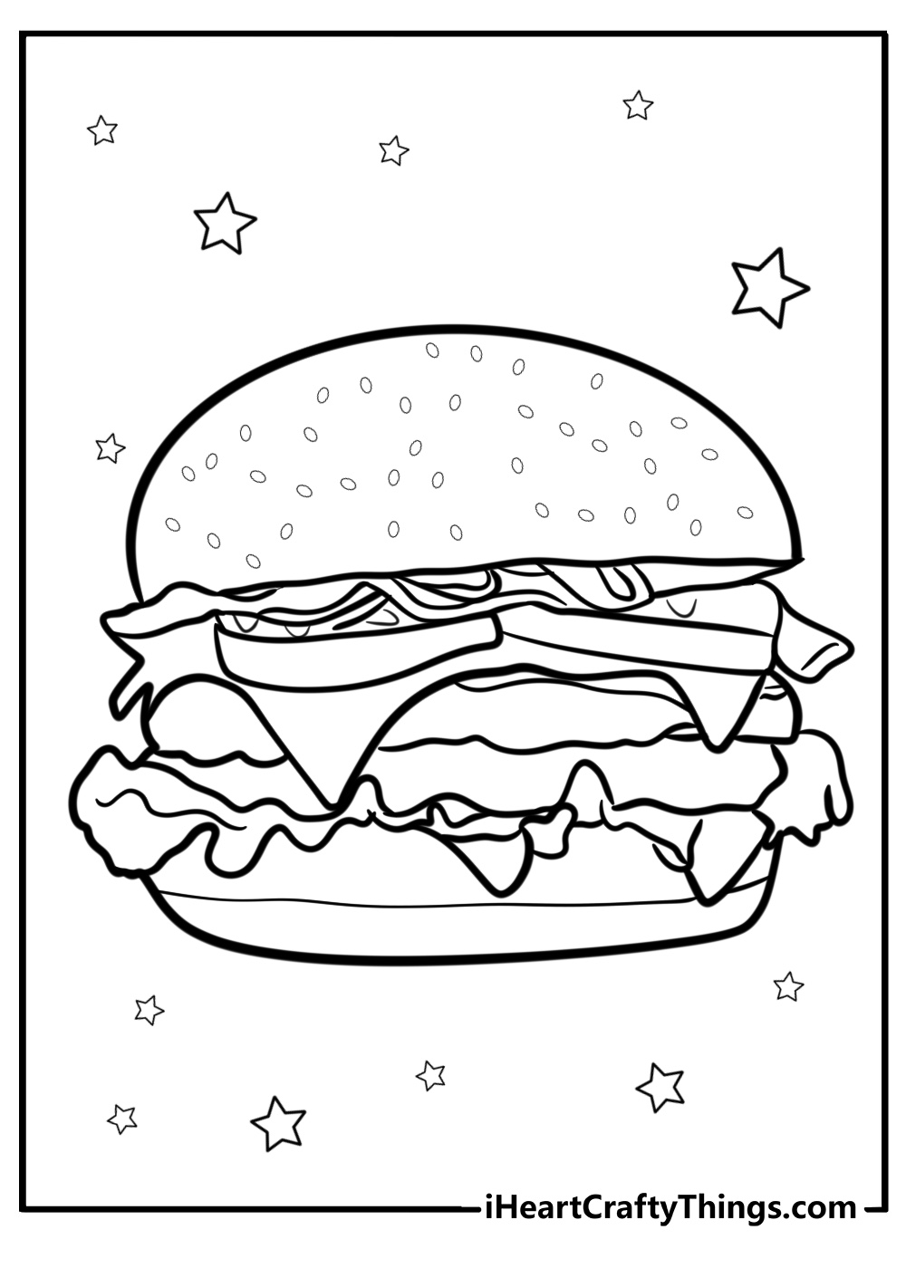 Hamburger with cheese pickles and onions coloring page