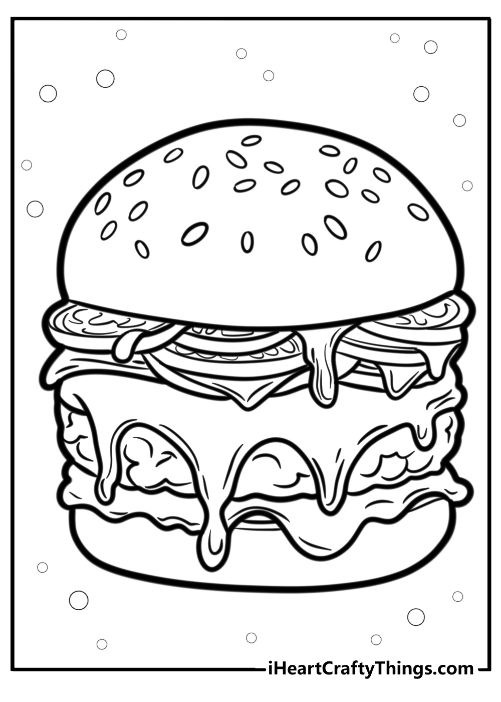 Hamburger with ketchup and mustard detailed coloring sheet