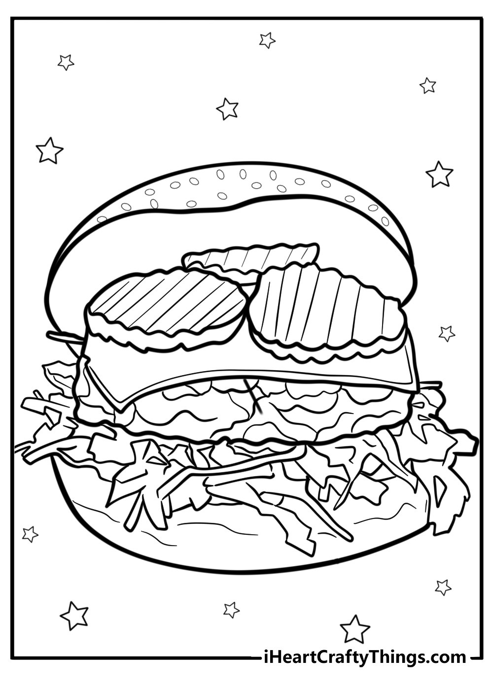 Hamburger with pickles and cheese free coloring page pdf