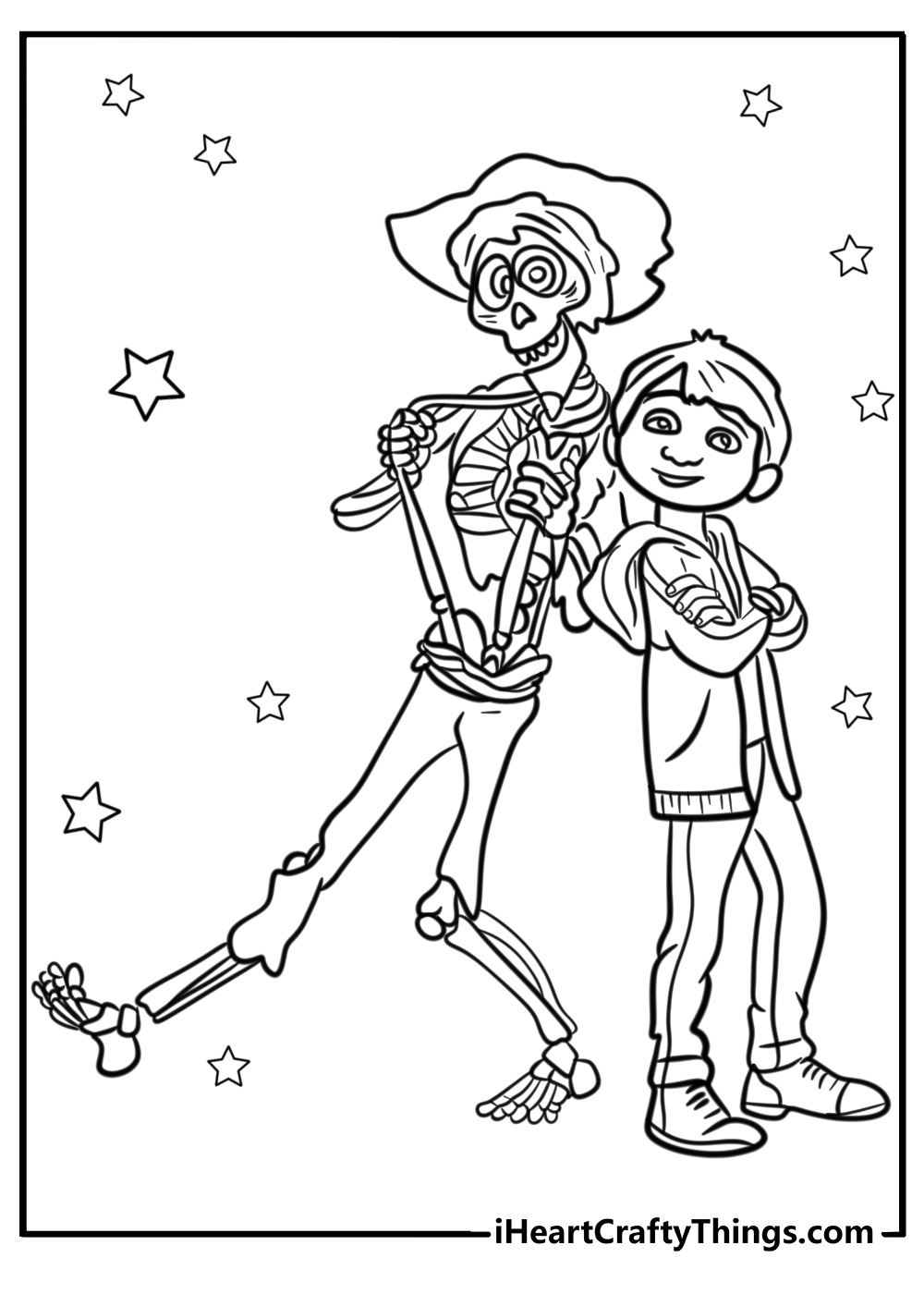 Hector and miguel having fun printable coco coloring sheet