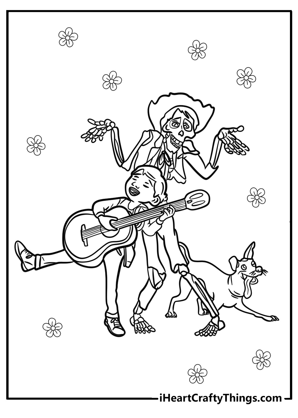 Hector miguel and dante having fun printable coloring sheet