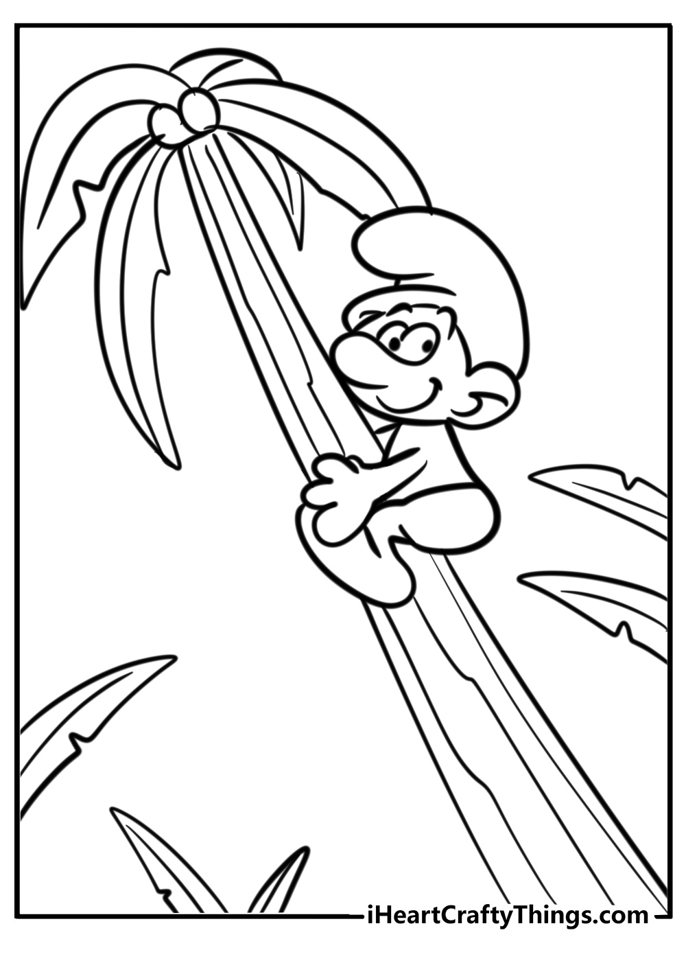 Hefty smurf climbing a tree printable coloring page