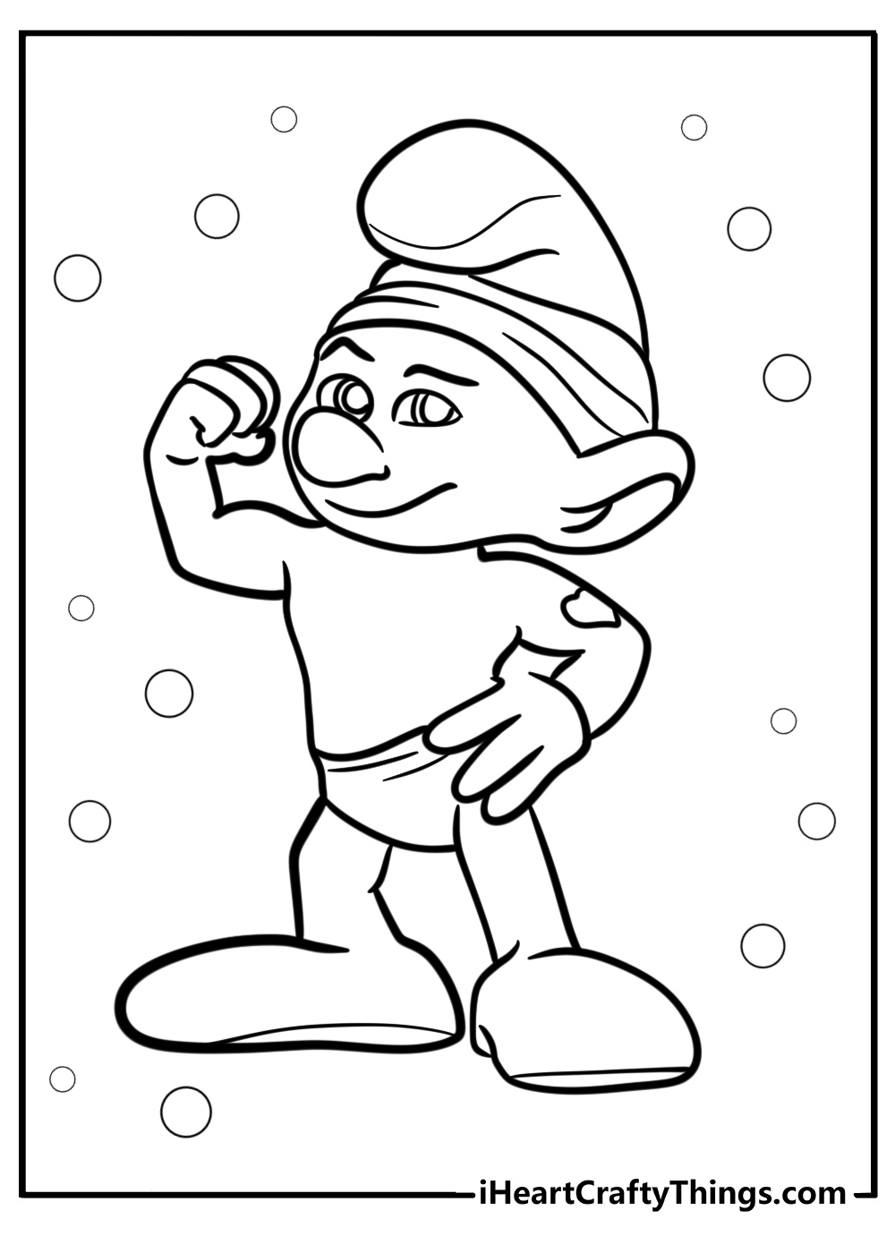 Hefty smurf showing his muscles fun coloring sheet for kids