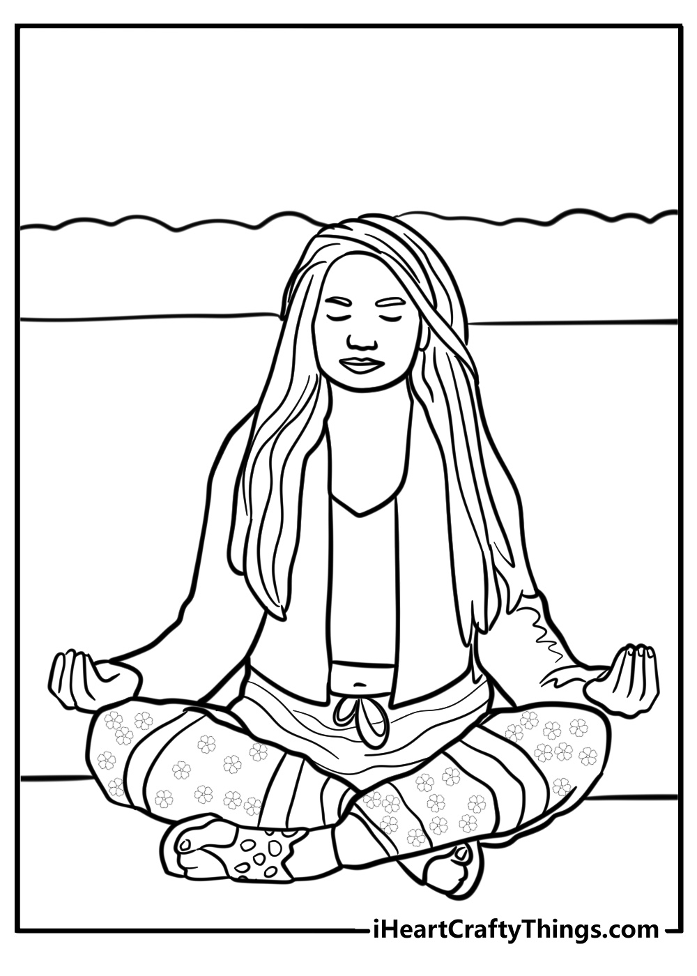 Hippie meditating on a field fun coloring sheet