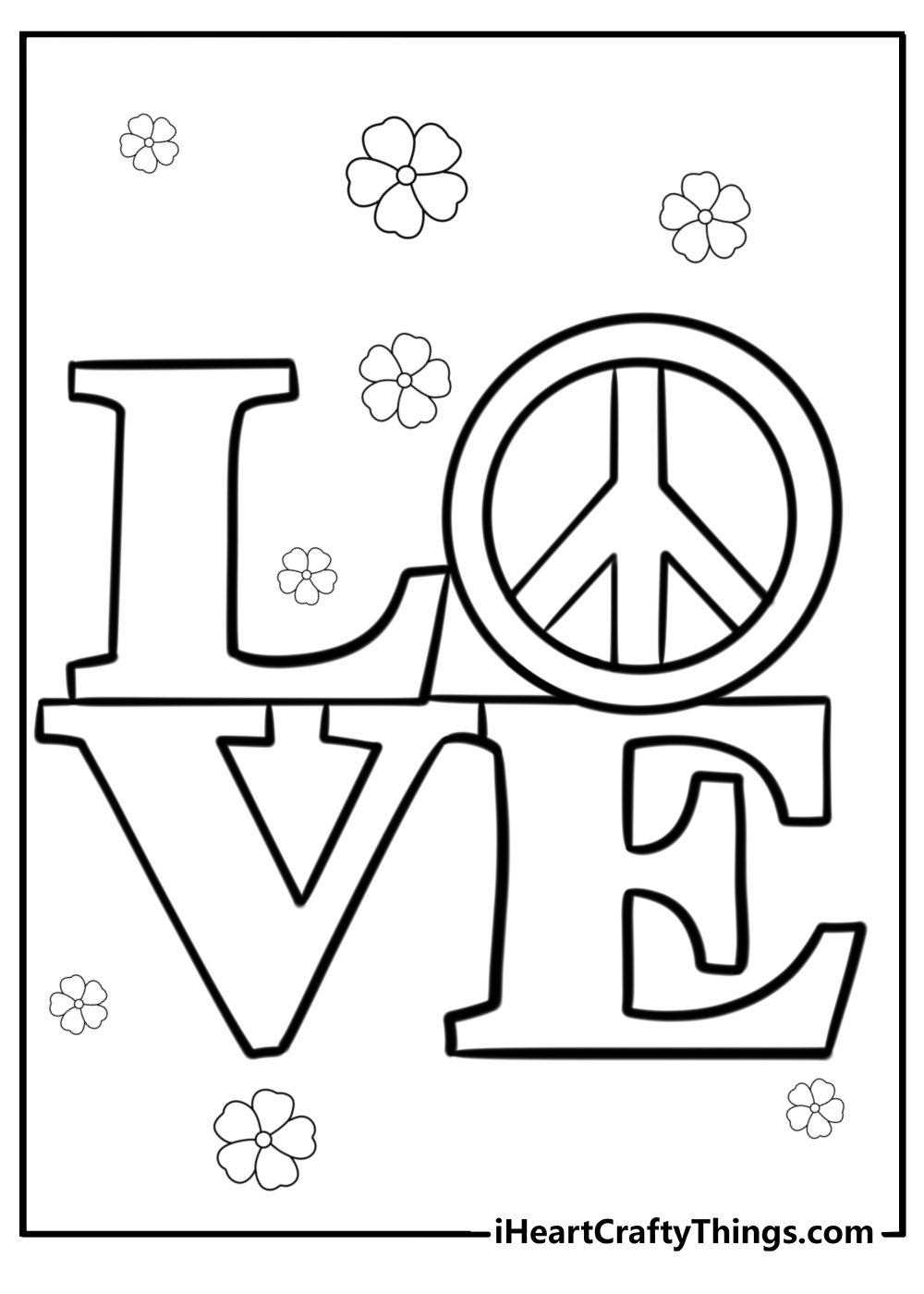 Hippie symbols like peace and love detailed coloring sheet