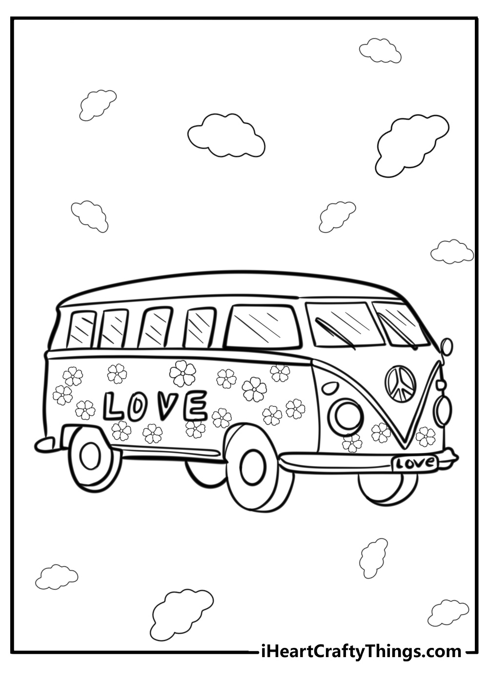 Hippie van with love written on it printable coloring page