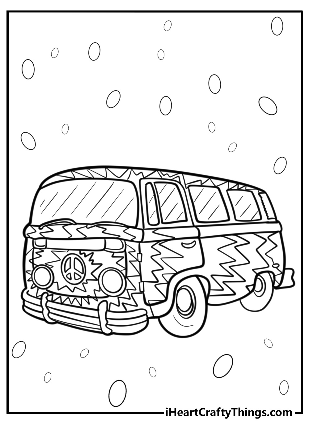 Hippie van with peace signs coloring page for kids