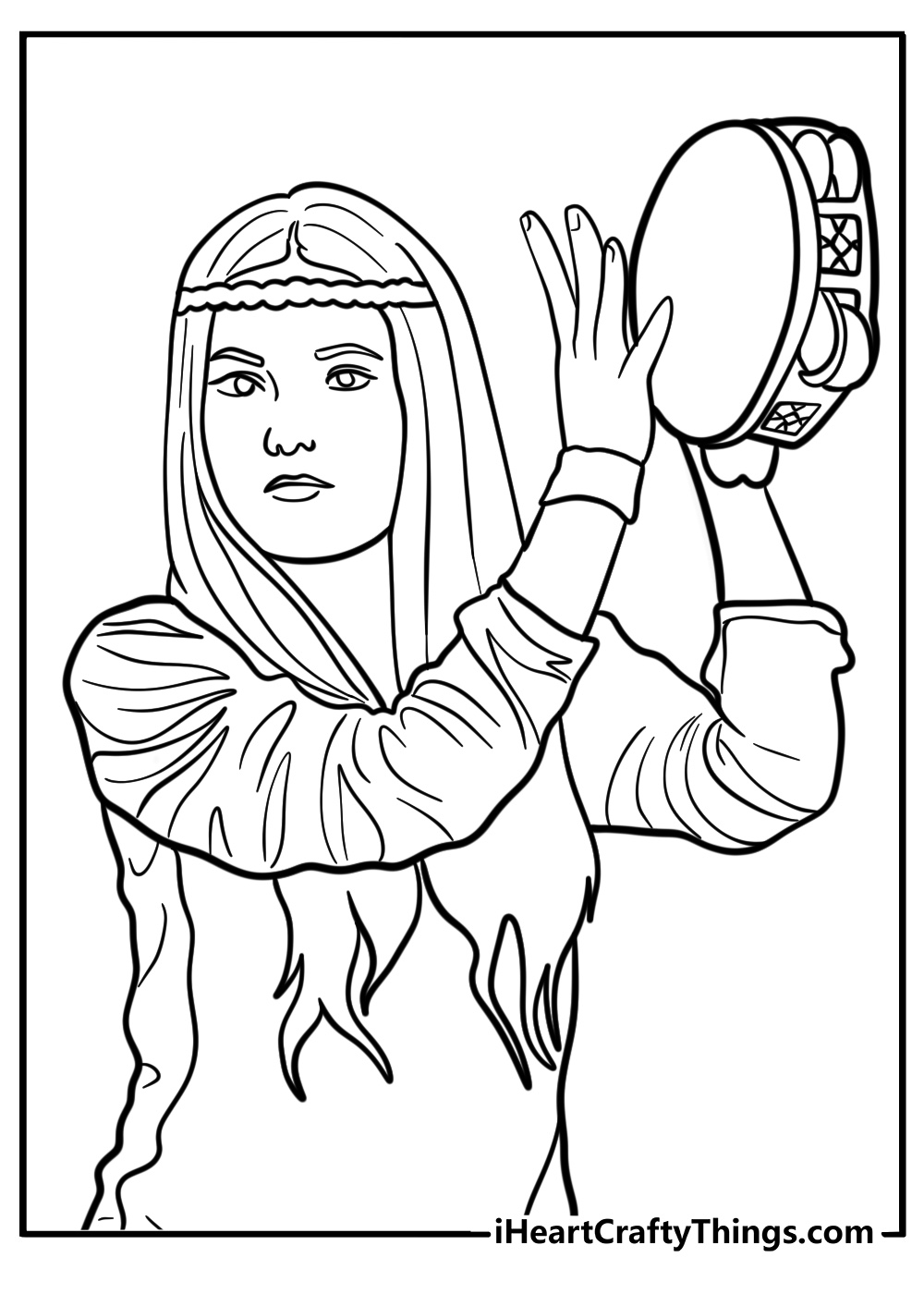 Hippie with a tambourine free coloring page pdf