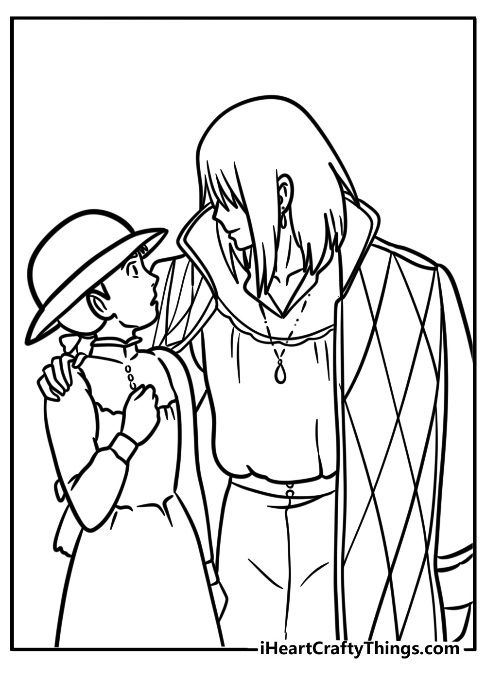 Howl and sophie together printable studio ghibli coloring page