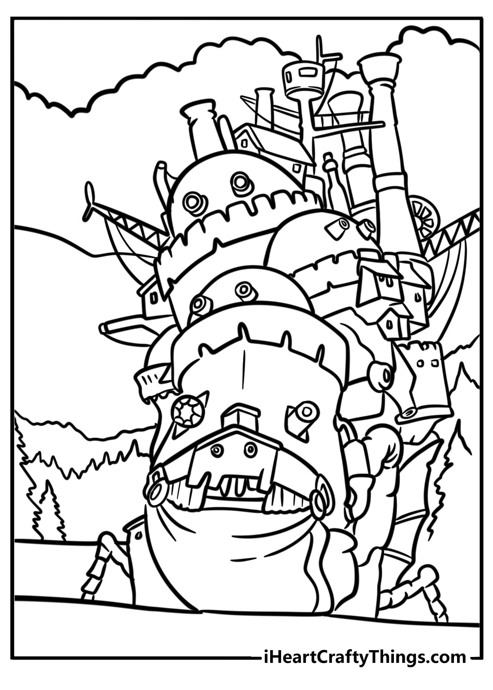 Howls moving castle in the meadow fun ghibli coloring sheet