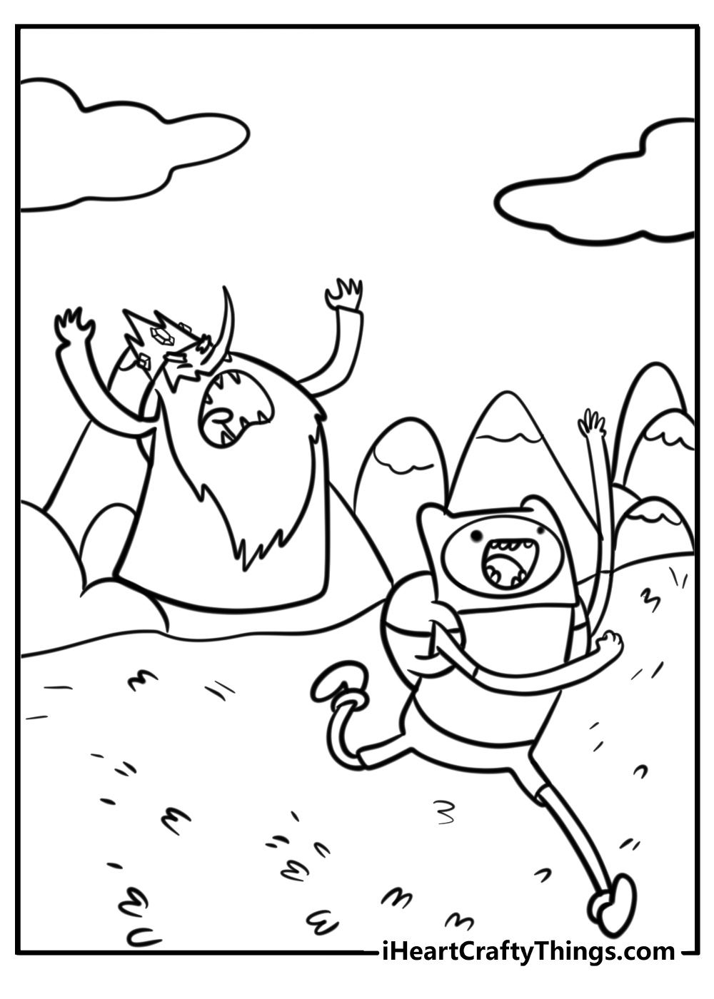 Ice king chasing finn and jake detailed coloring sheet