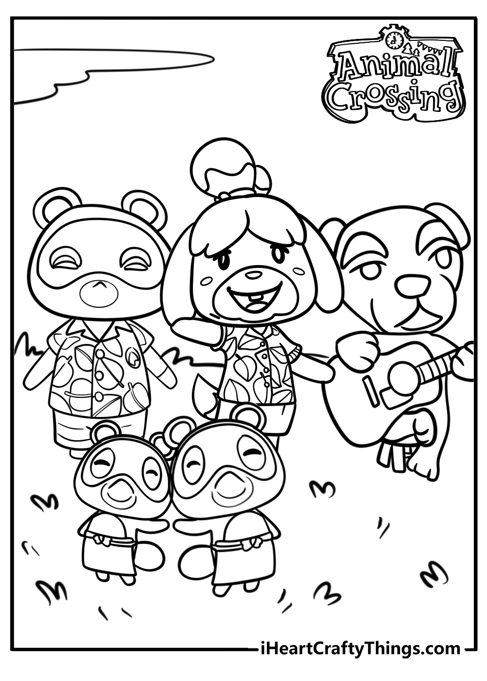 Isabelle and friends having fun fun printable coloring sheet