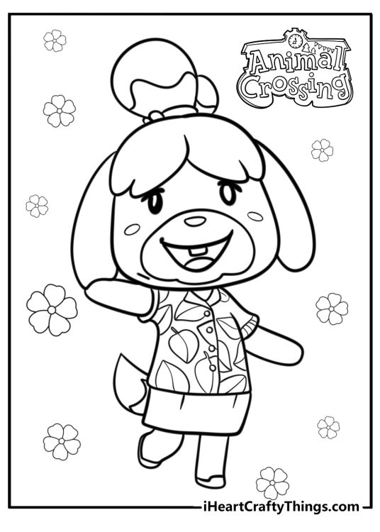 Isabelle smiling at the player coloring page for kids