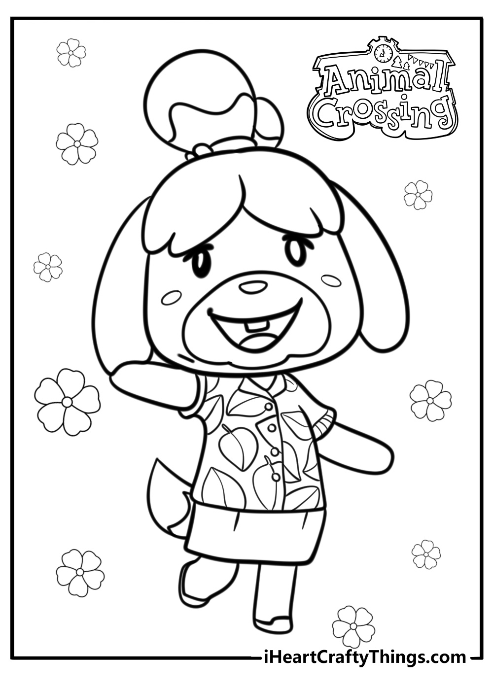 Isabelle smiling at the player coloring page for kids