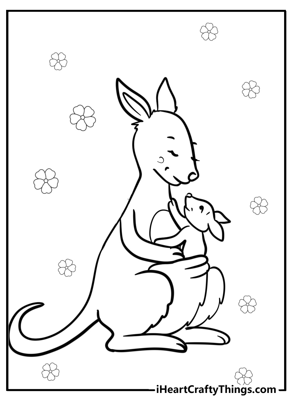 Kangaroo and joey looking at each other free coloring page pdf