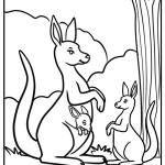 Kangaroo family in the wild free printable coloring page