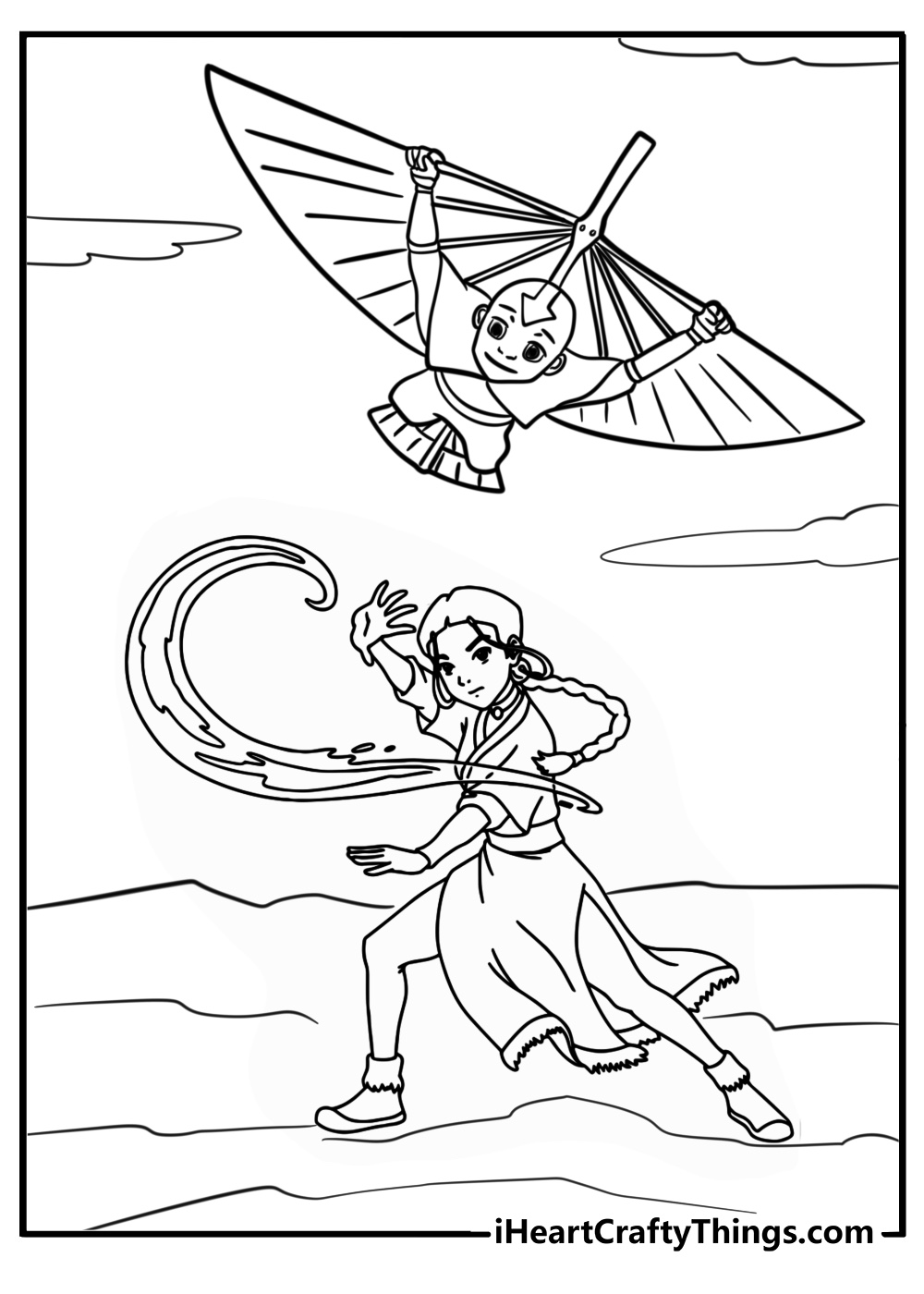 Katara and aang training fun avatar coloring sheet