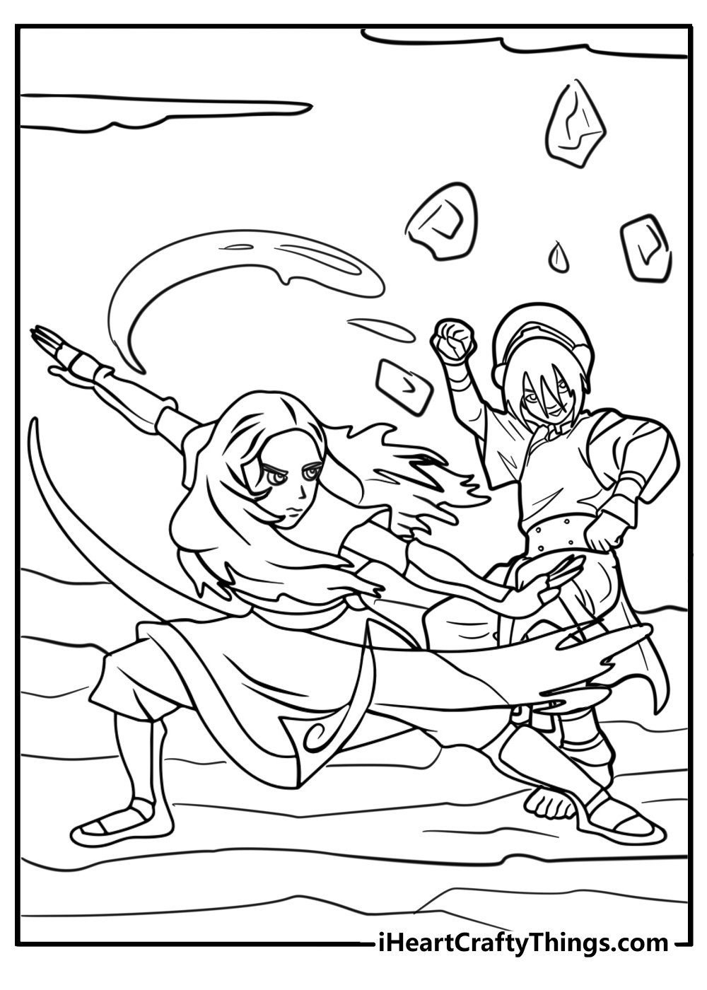 Katara and toph together detailed coloring sheet