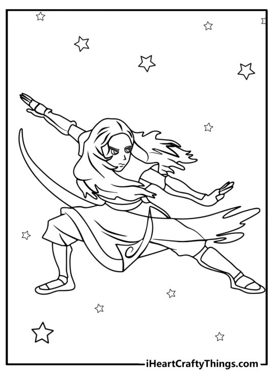 Katara waterbending detailed avatar coloring sheet