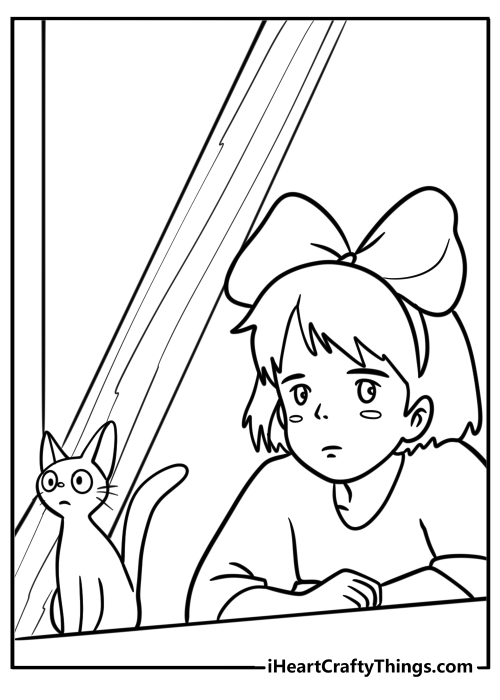 Kiki and jiji sitting together detailed coloring sheet