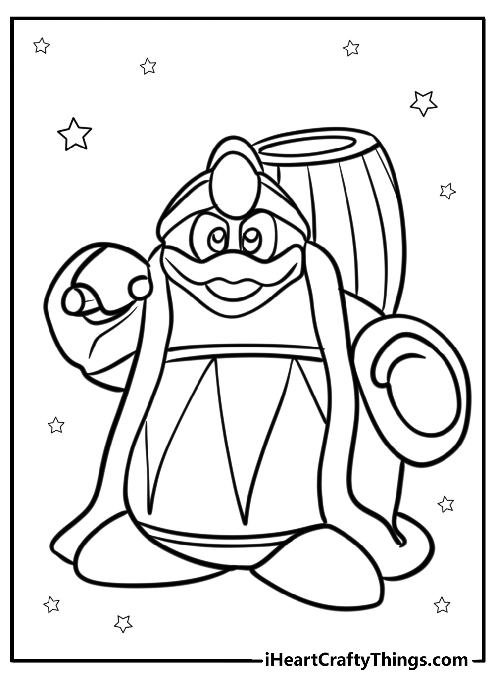 King dedede with his hammer in battle printable coloring page