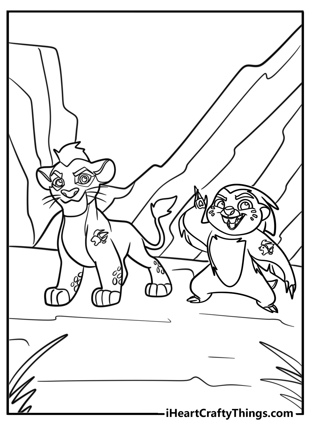 Kion and bunga in the pride lands coloring page for kids