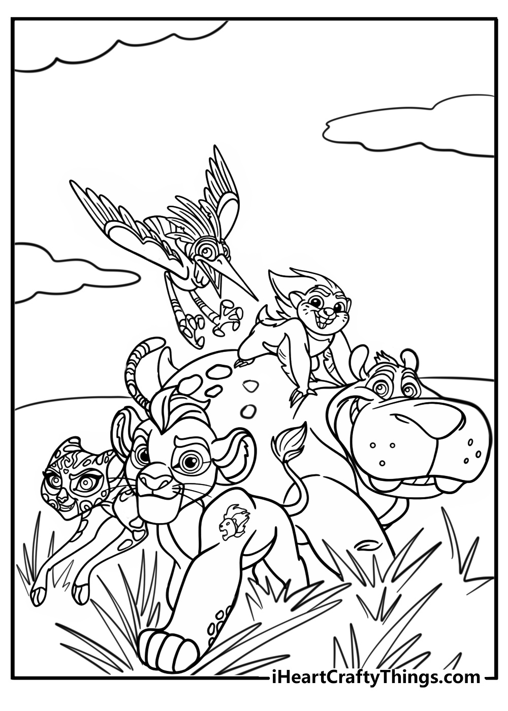 Kion and his friends protecting the pride lands coloring page