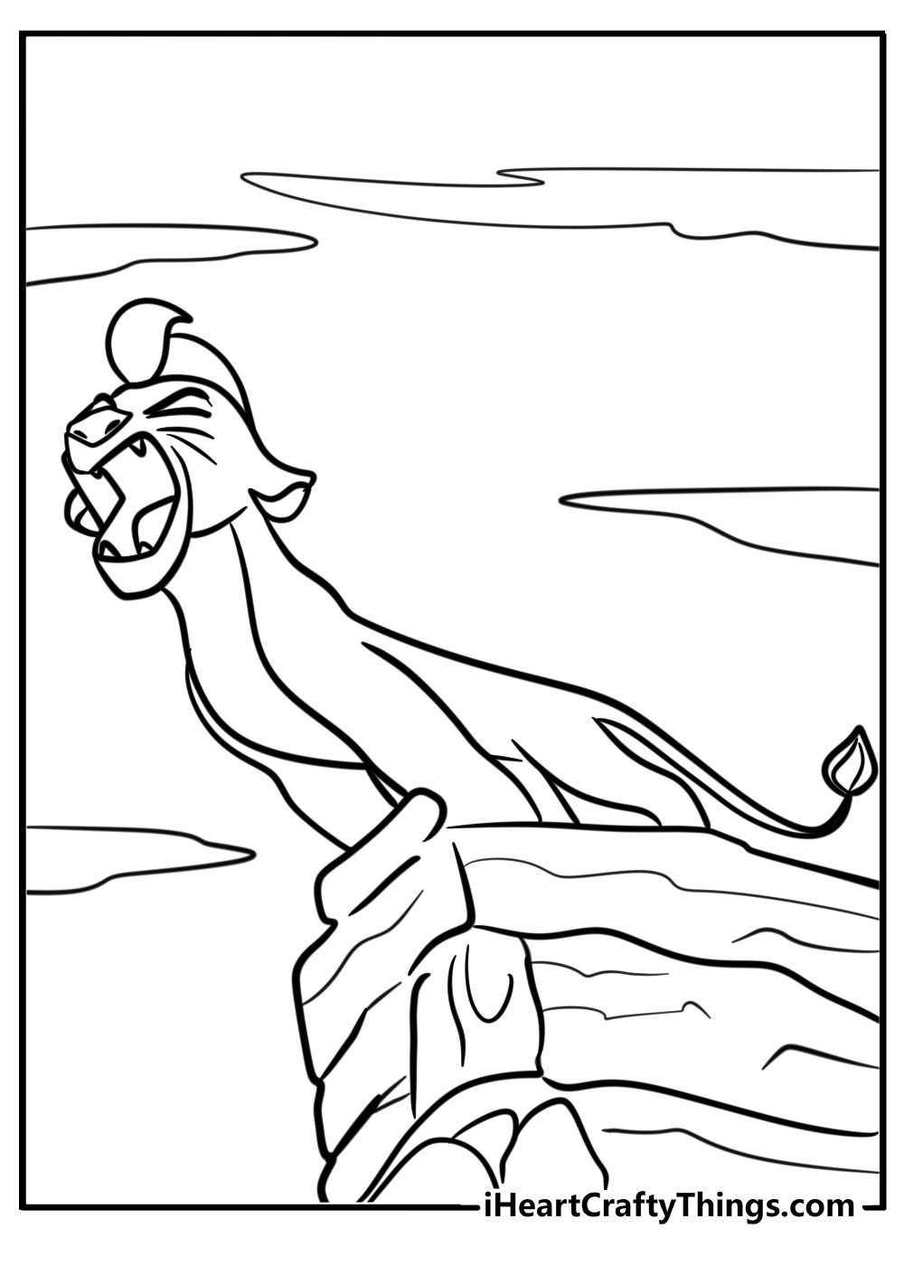 Kion using his roar on a cliff coloring page for kids