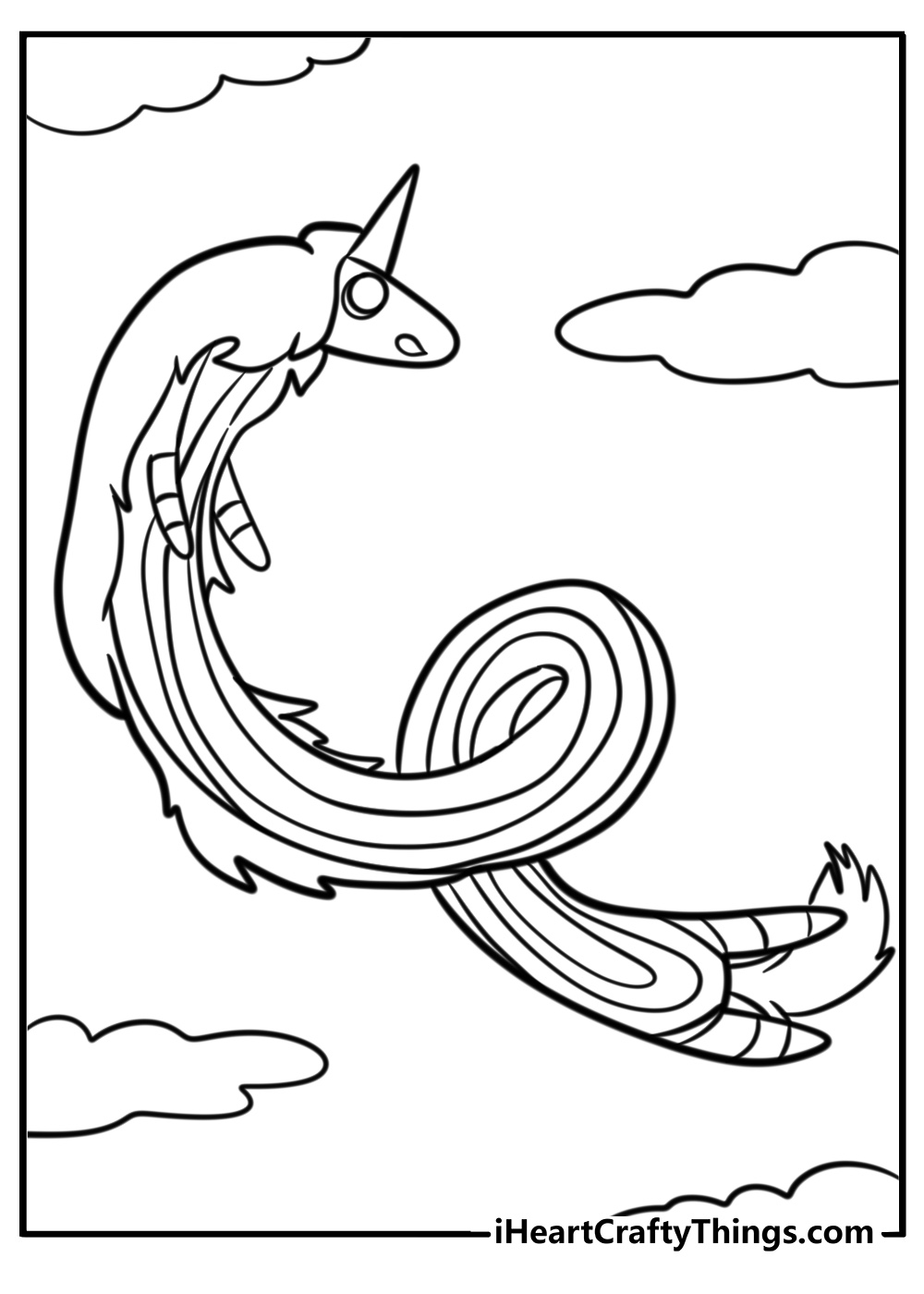 Lady rainicorn flying in the sky fun printable coloring sheet