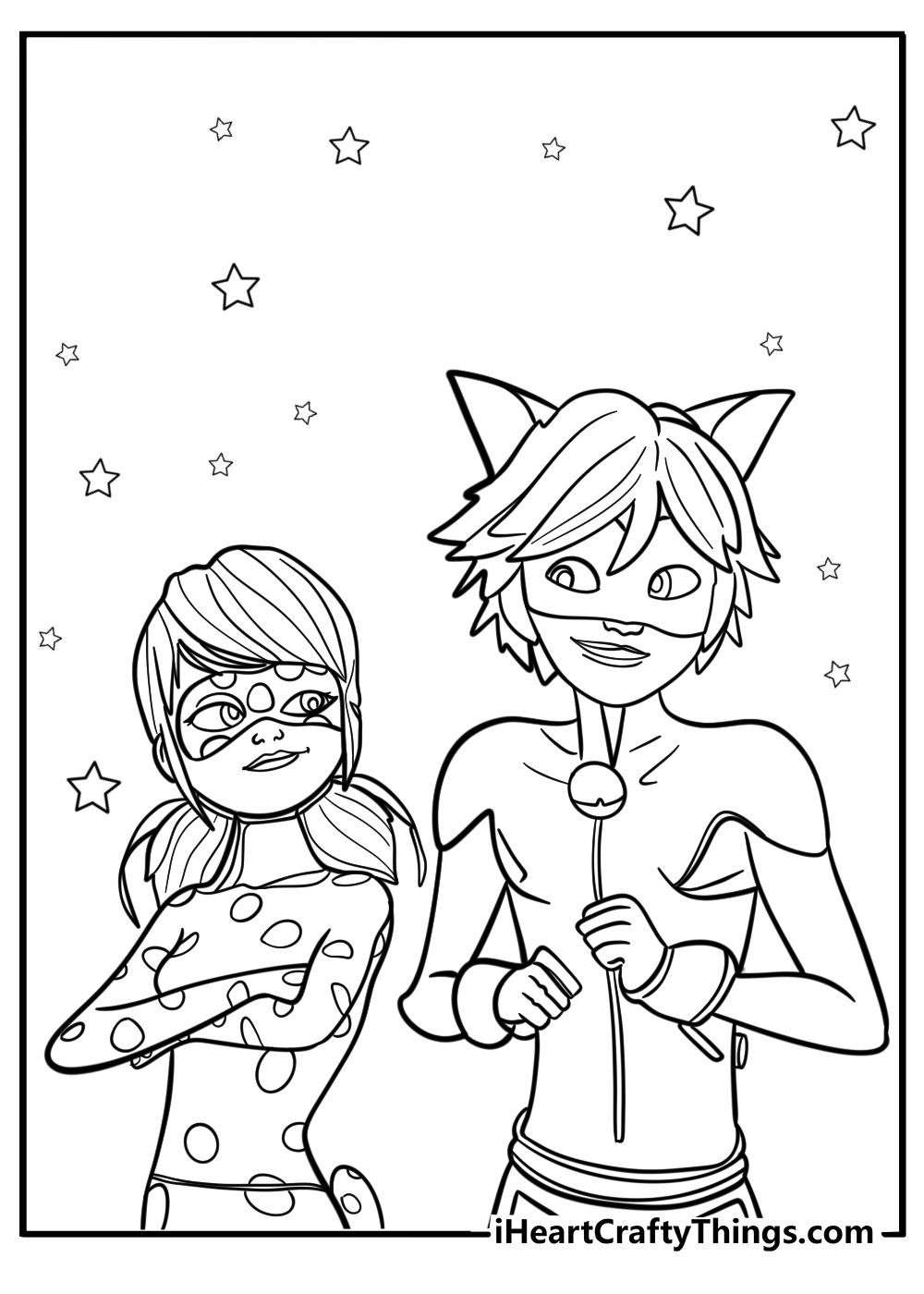 Ladybug and cat noir as superheroes coloring page