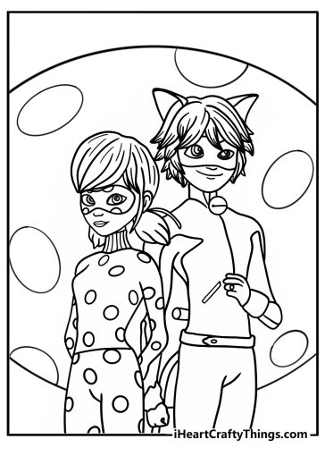 Ladybug and cat noir free coloring page pdf