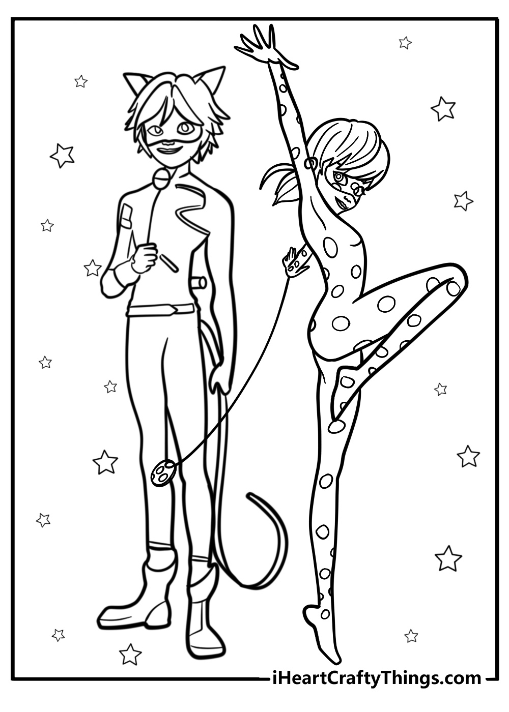 Ladybug and cat noir together free printable coloring page