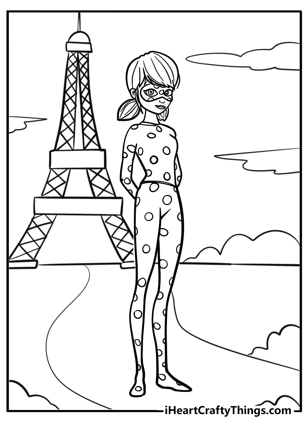 Ladybug in the streets of paris fun coloring sheet