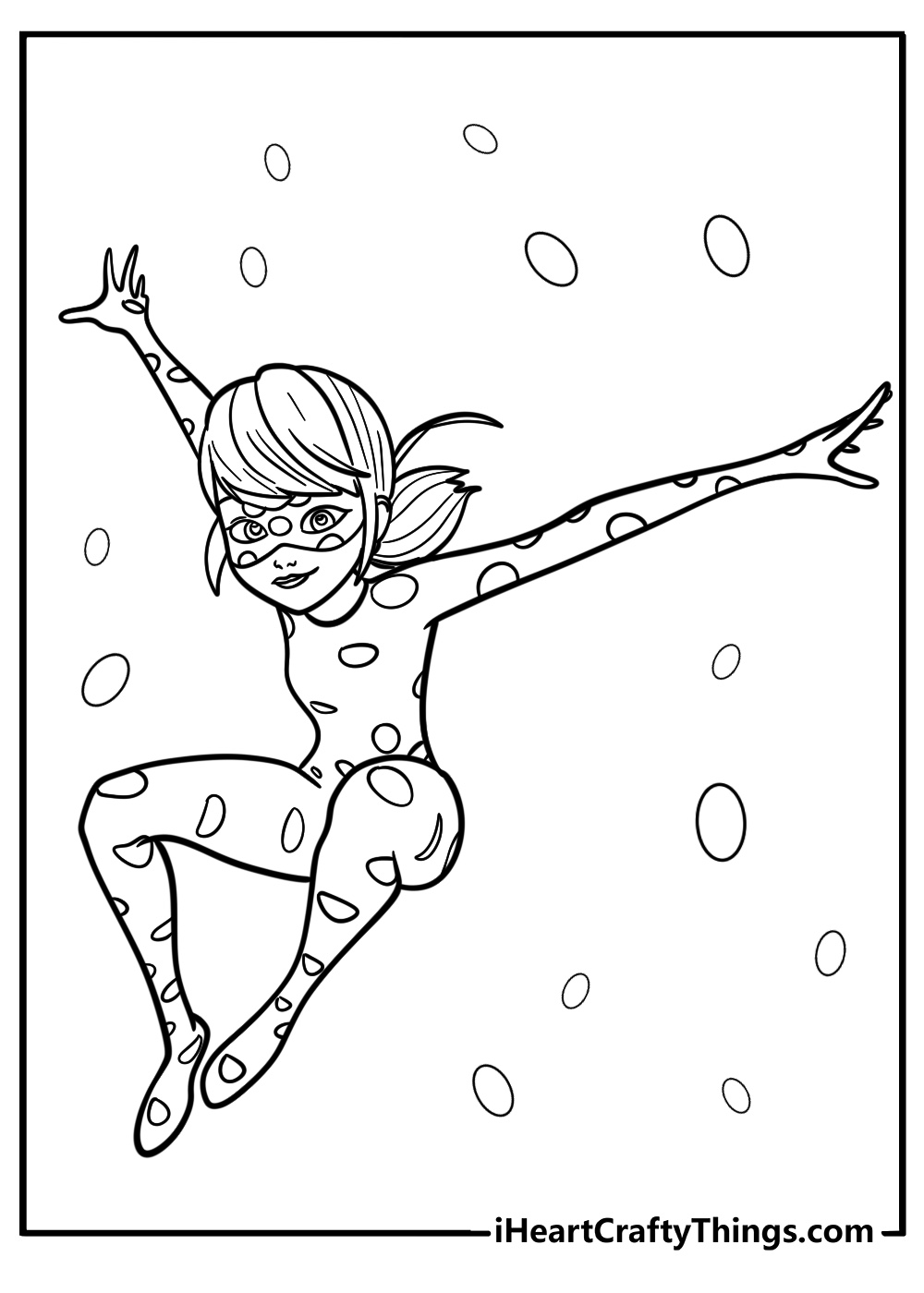 Ladybug leaping into action free coloring page pdf