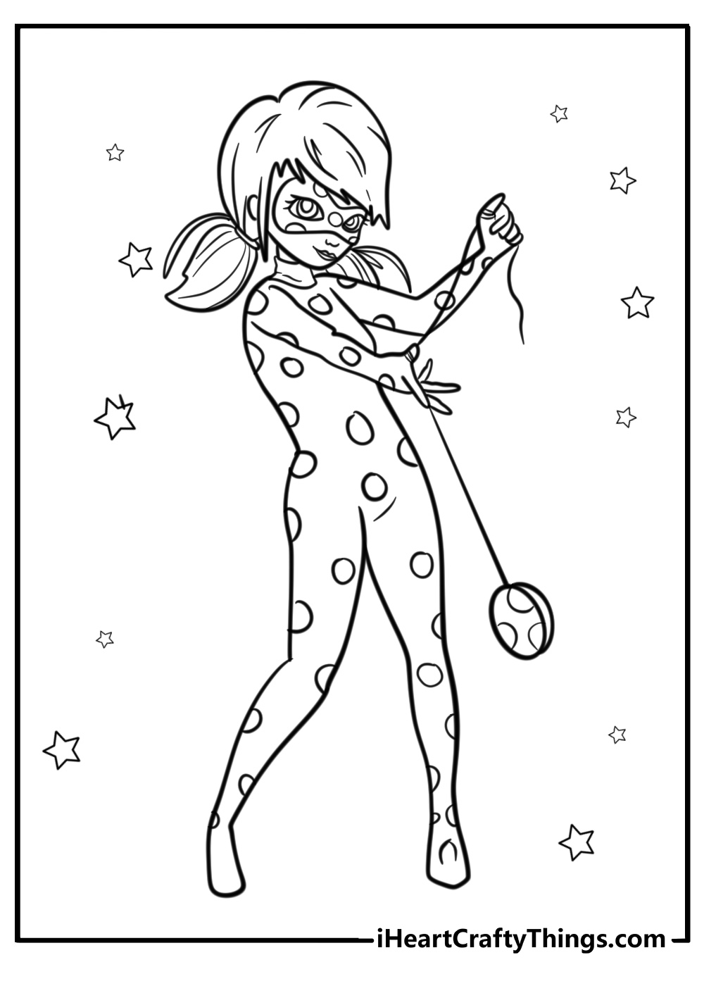 Ladybug using her yo-yo free coloring page pdf