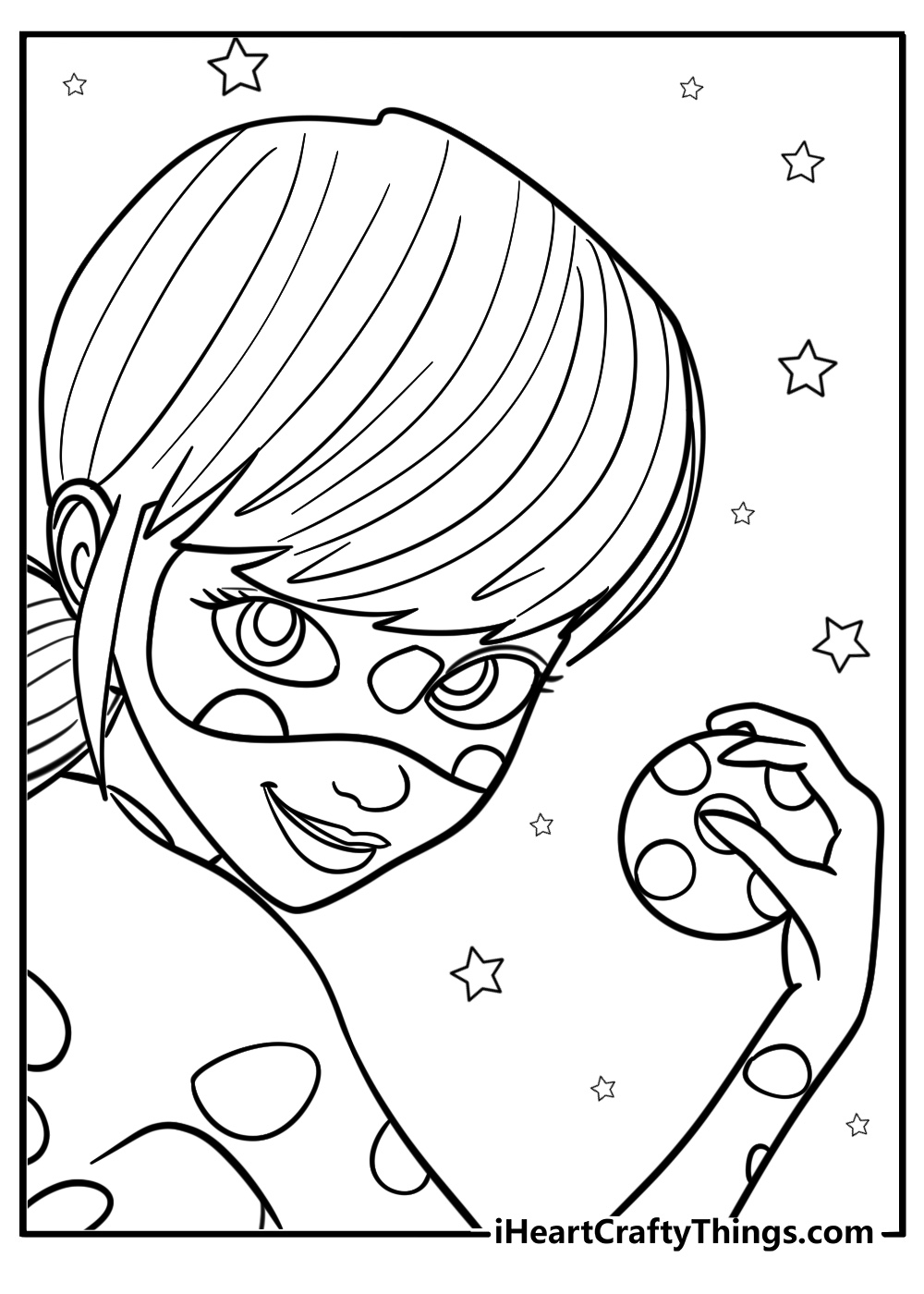 Ladybug with her yo-yo weapon detailed coloring sheet