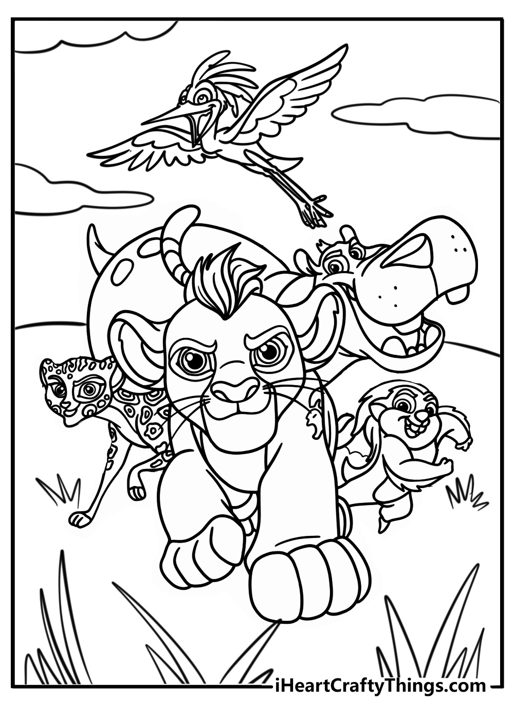 Lion guard team in action fun coloring sheet for kids