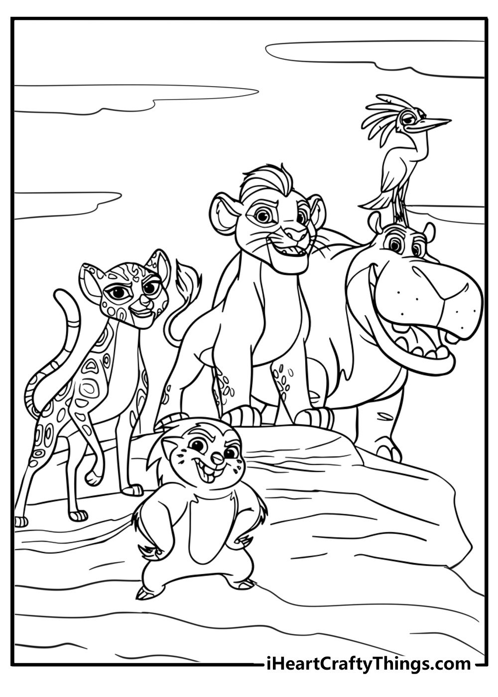 Lion guard team ready for adventure detailed coloring sheet