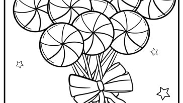 Lollipop bouquet with ribbons detailed coloring sheet