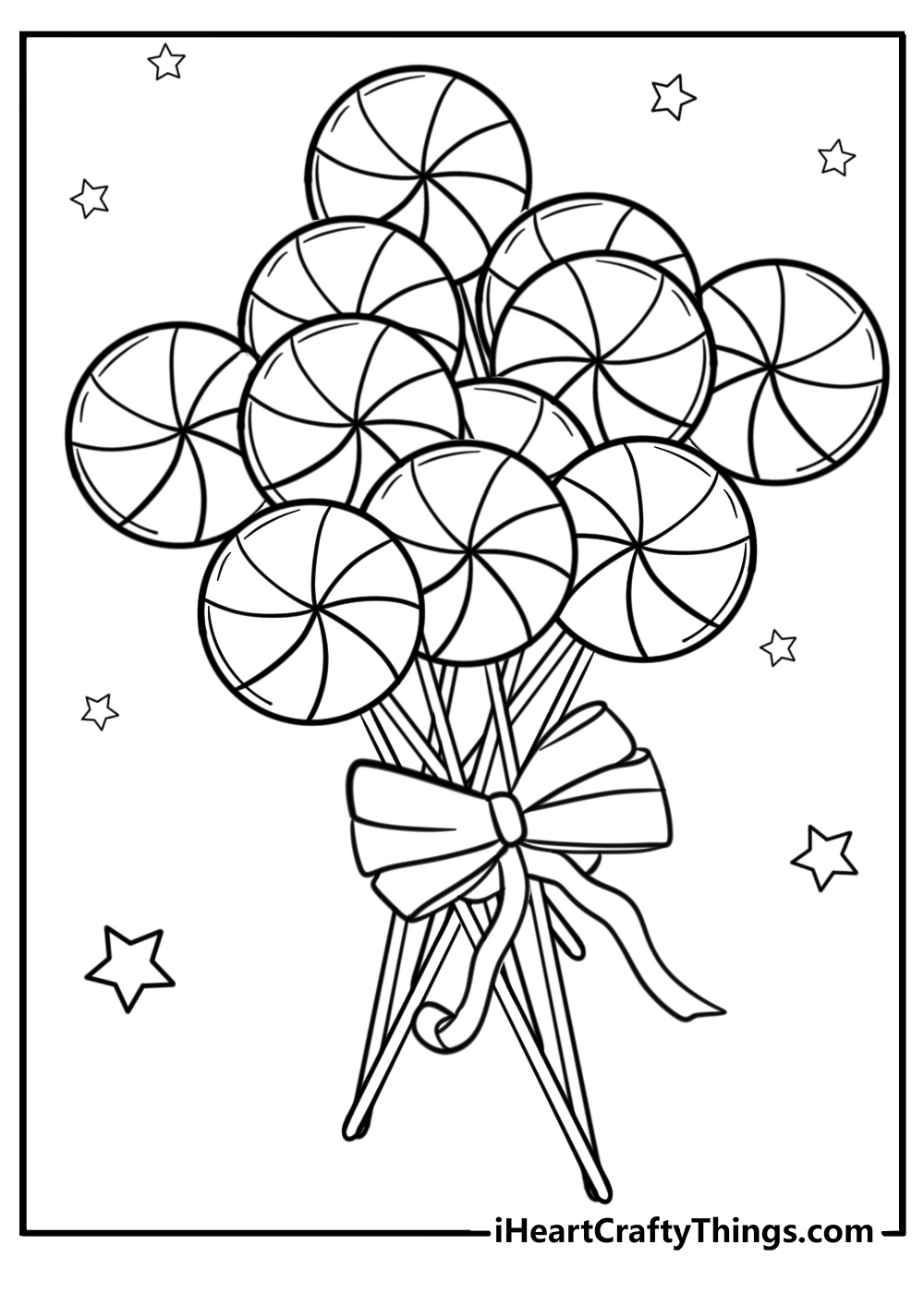 Lollipop bouquet with ribbons detailed coloring sheet