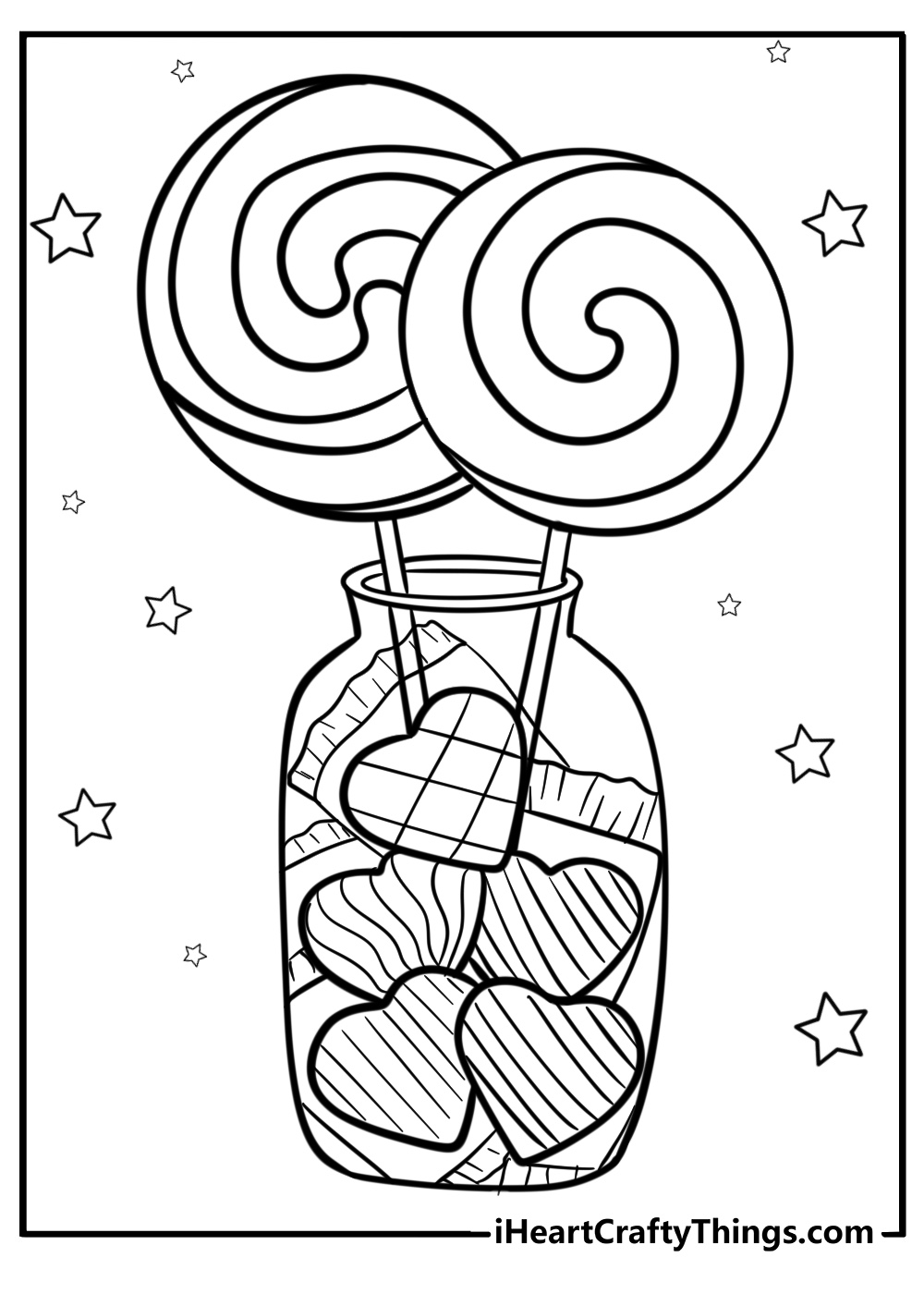 Lollipop in a candy jar coloring page for kids