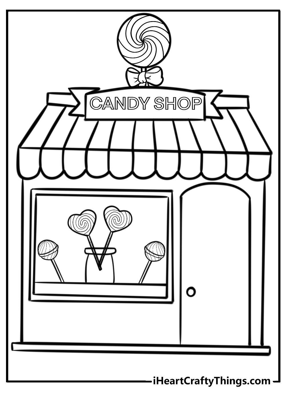 Lollipop in a candy shop detailed coloring sheet