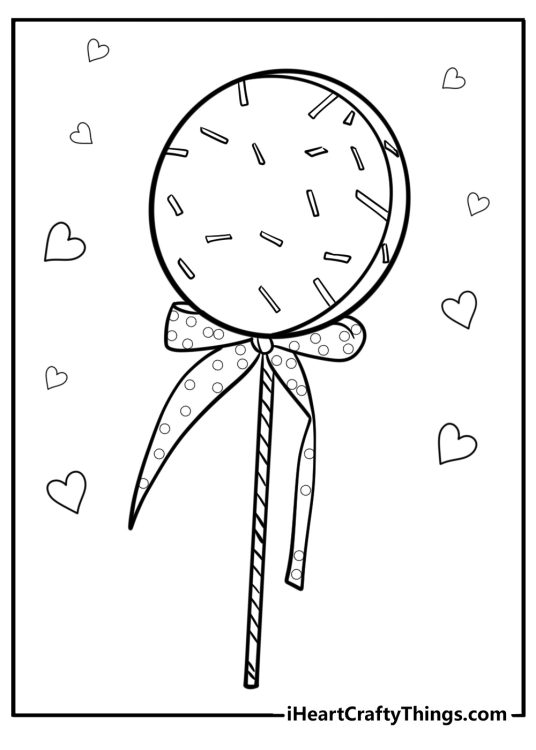 Lollipop with a bow and sparkles free coloring page pdf
