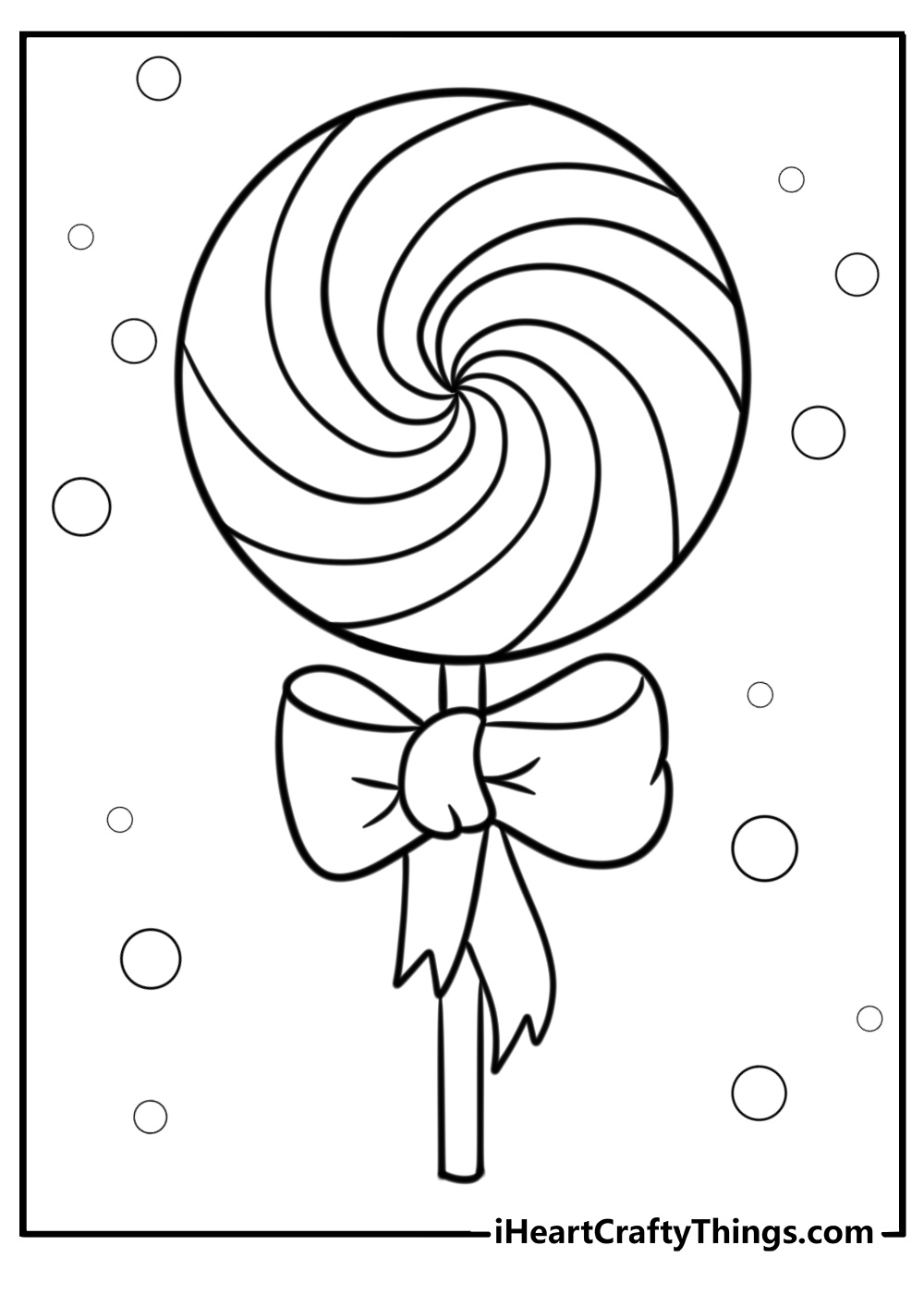 Lollipop with a cute bow free coloring page pdf