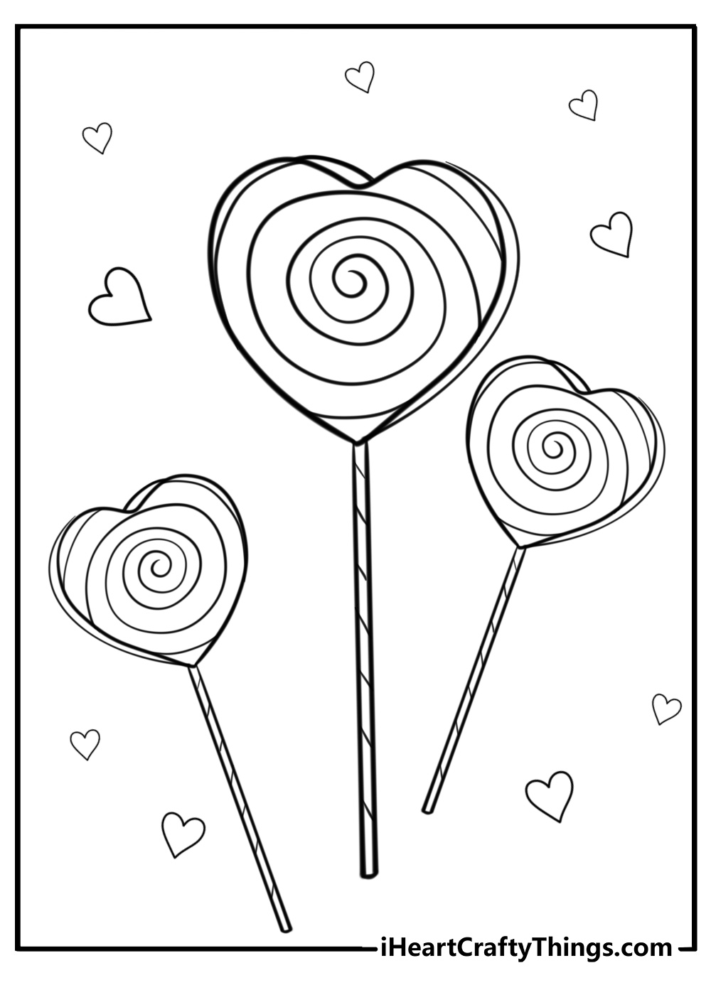 Lollipop with hearts and swirls free coloring page pdf