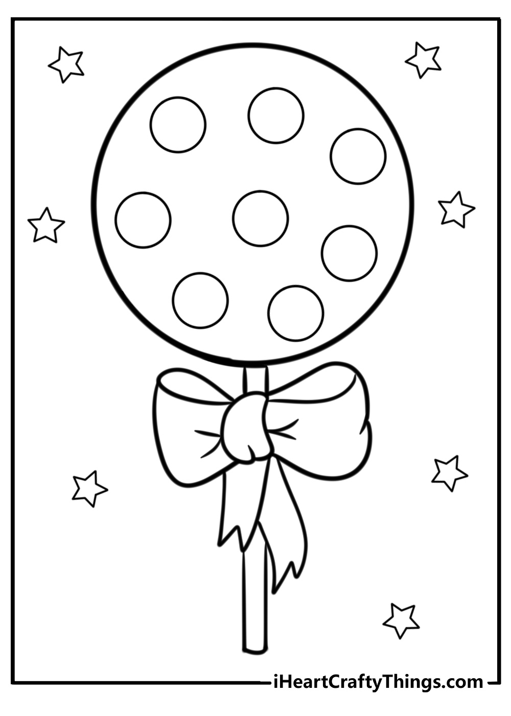 Lollipop with polka dots detailed coloring sheet for kids