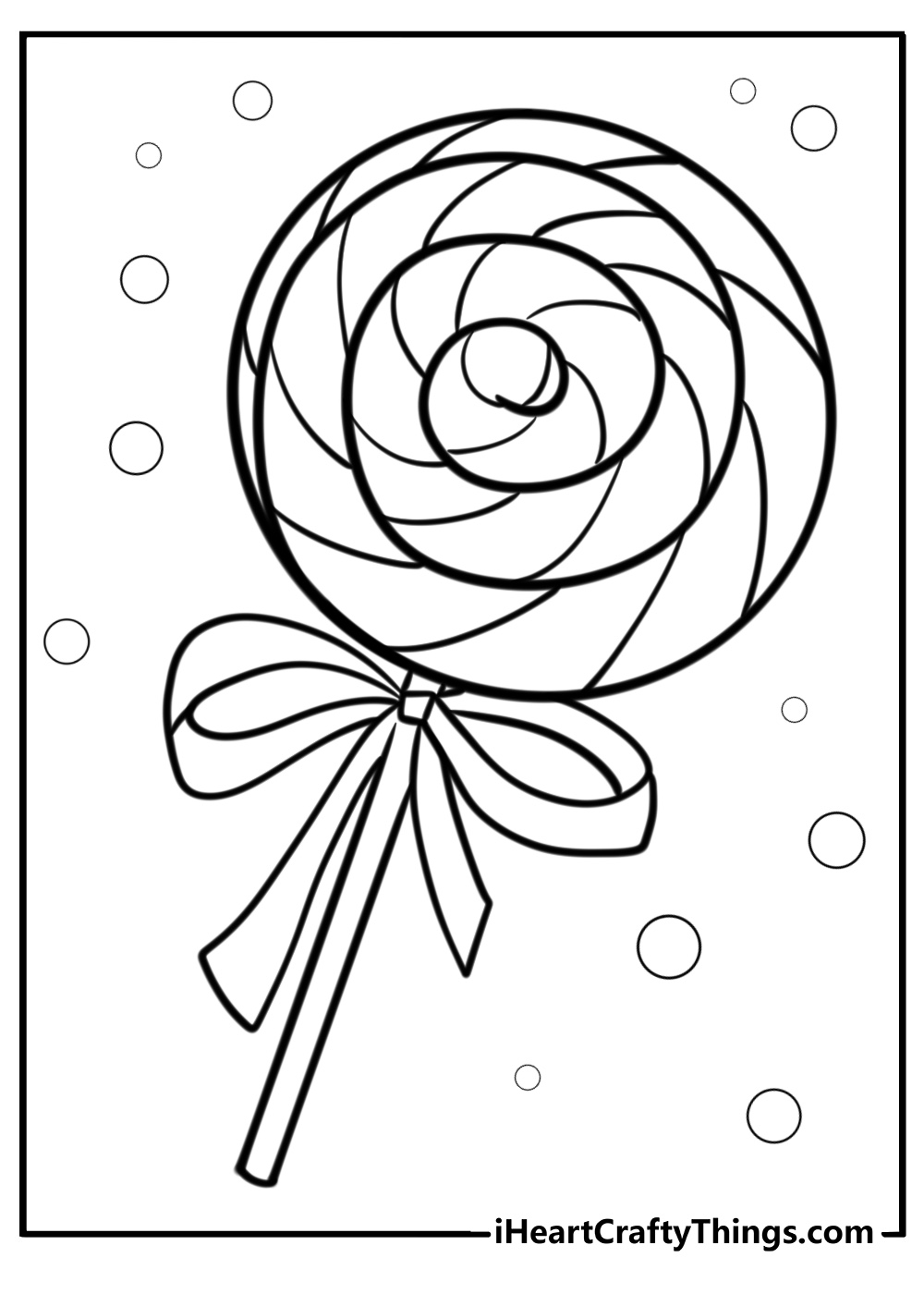 Lollipop with ribbon and bow detailed coloring sheet